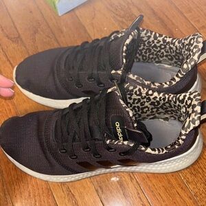 Adidas Women's Black and Leopard Print Sneakers